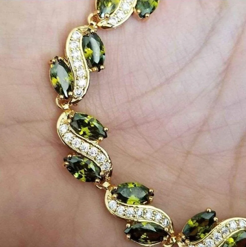 New 18K Gold Plated Marquise Cut Peridot Diamond Bracelet Women With Extender - Picture 7 of 7